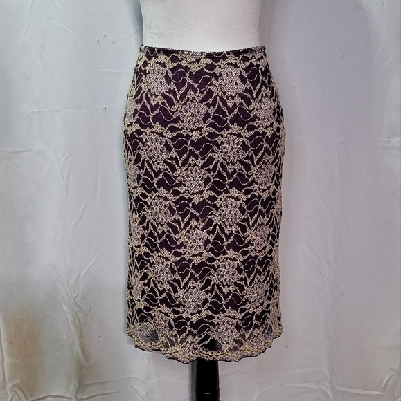 Georgiou Women's Purple Vintage Floral Lace Pull On Midi Skirt Size Small EUC - Picture 1 of 9